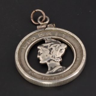 Vtg Sterling Silver - Us Mercury Dime Liberty Coin Cutout Bezel Pendant - 6g
