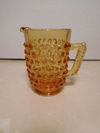 Vintage Amber Glass Hobnail Clear Amber Small Pitcher Creamer 3 " Tall