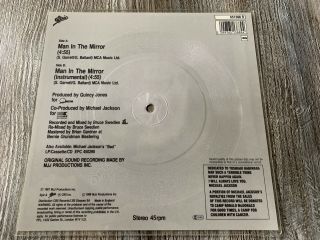 Michael Jackson ‎– Man In The Mirror Square Shape Picture Disc Vinyl 1988 UK 7 