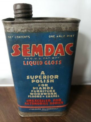 Vint.  Semdac Liquid Gloss Polish Can Standard Oil Co.  Ind.  Usa Full Half Pint