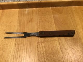 Vintage Hanford Forge Stainless Steel Meat Carving Fork W/ Wooden Handle Japan