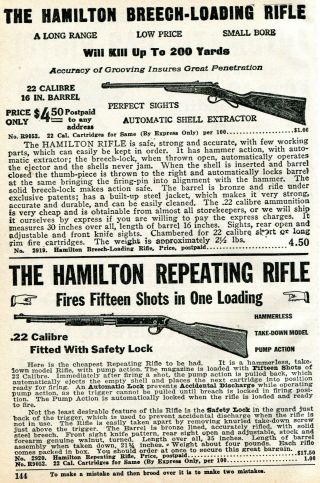1926 Small Print Ad Of The Hamilton Breech - Loading & Repeating.  22 Rifle