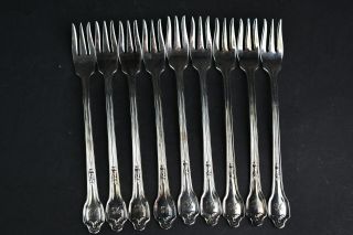 Set Of 9 International S Co.  Silver Fruit Shrimp Engraved Rs Forks Fondue Serve