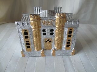 Antique Metal Money Box In Shape Of A Bank