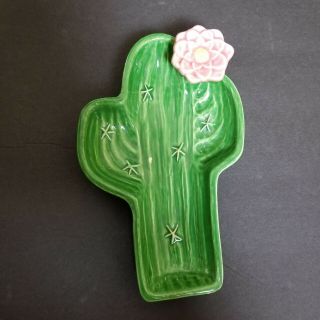 Vintage Treasure Craft Usa Green Cactus With Pink Flower Spoon Rest
