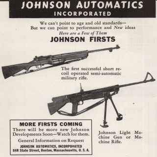 1942 Johnson Automatics Light Machine Gun Print Advertisement M1941 Rifle Wwii