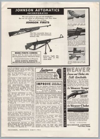 1942 Johnson Automatics Light Machine Gun Print Advertisement M1941 Rifle WWII 2