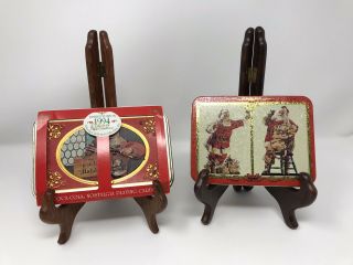 Vintage Holiday Christmas Coca - Cola Tin 1994 & 1998 Playing Cards 4 Cards