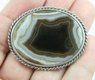 Antique Victorian C1890 Sterling Silver Scottish Fortification Agate Brooch Pin