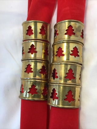 Vintage Set Of 8 Metal Brass Tree Stencil Cutout Holiday Napkin Rings