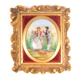 Antique Victorian Hand Painted Porcelain Framed Brooch Pin 2.  90 "
