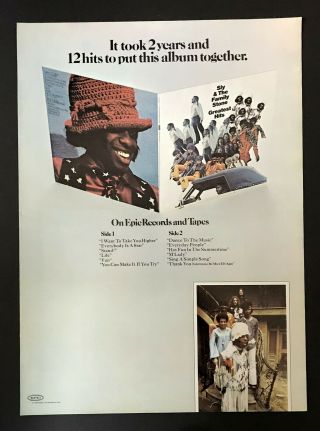 Sly & The Family Stone Greatest Hits 1970 Short Print Poster Type Ad,  Advert