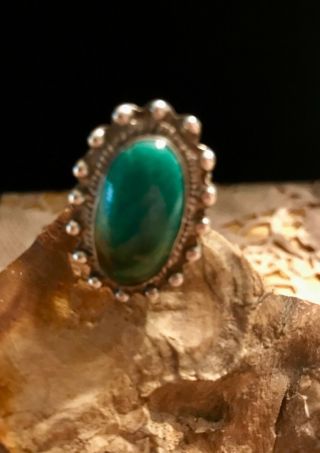 OLD PAWN STERLING SILVER & TURQUOISE NATIVE AMERICAN RING 2