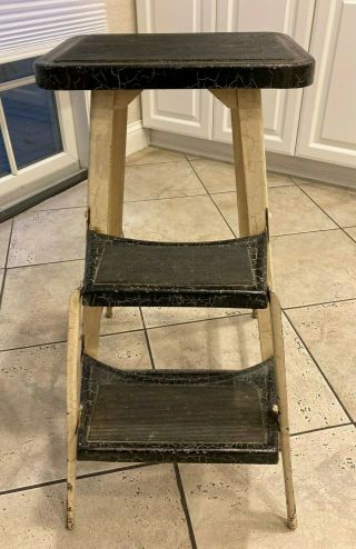 vintage mid century powell steel co.  step stool with flip down steps stool 2