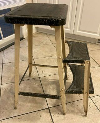 vintage mid century powell steel co.  step stool with flip down steps stool 3
