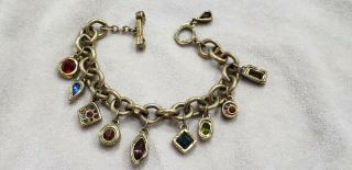 Vintage Patricia Locke Signed 10 Charm Bracelet 8” Gold Tone