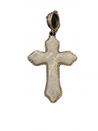American West Sterling Carved Mother Of Pearl Cross Pendant / Enhancer