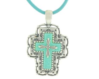 Relios Carolyn Pollack 925 Sterling Silver Turquoise Cross Leather Necklace
