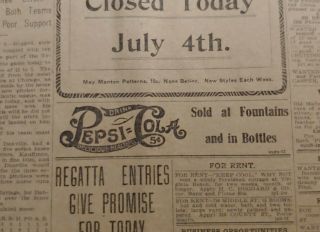 July 4,  1906 Newspaper Page J7882 - Pepsi - Cola - Delicious,  Healthful