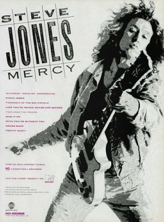 Steve Jones Mercy Sex Pistols 1987 8x11 Promo Poster Ad