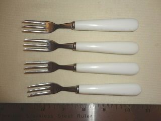 Rare Vintage Stainless Appetizer Forks With White Plastic Handles - Japan