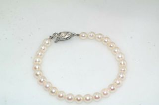 Very Fine 6mm Japanese Cultured Sea Pearl Bracelet Silver Hand Chased Clasp