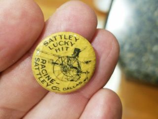 Old Sattley Lucky Hit Farm Implement Pinback Button,  Racine Dallas,