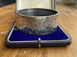 Victorian Sterling Silver Engraved Bangle,  Aesthetic Wide Cuff Bracelet