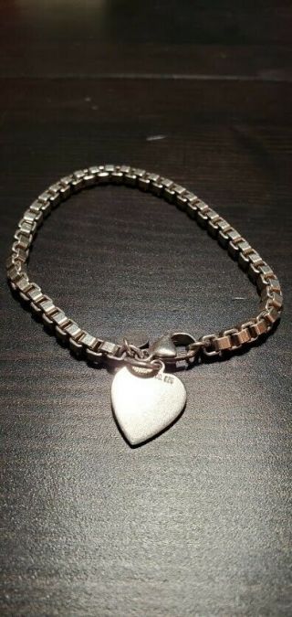 Tiffany & Co.  925 Sterling Silver Venetian Box Link Bracelet 7 " W/ Heart Charm