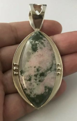 Jay King Dtr Sterling Silver Pink Green Jade? Cabochon Pendant For Necklace