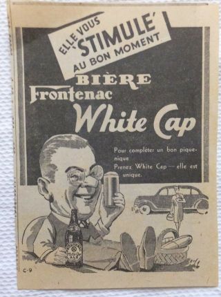 Vintage Ad 1939 Brewery Beer Frontenac White Cap