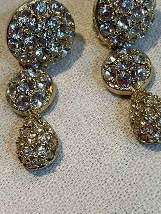 80 ' s Christian Dior Couture Runway Gold Metal Rhinestone Dangle Clip Earrings 3