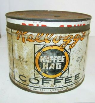 Vintage 1 Coffee Tin Kelloggs Kaffee Hag Coffee Cleveland,  Ohio Battle Creek,  M