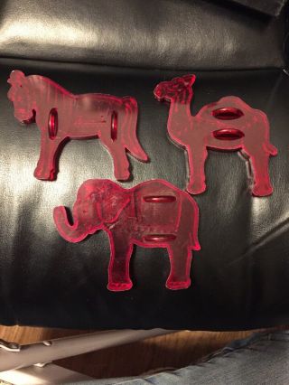 Set Of 3 Vintage Red Translucent Cookie Cutters Circus,  Parade