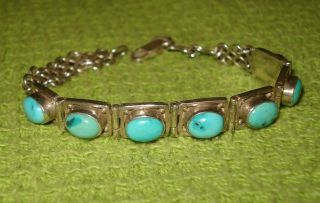 Vintage Sterling Silver Art Deco Turquoise Bracelet Chain 15.  2 Gr