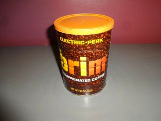 Vintage Brim Coffee Tin/can W/lid 16oz Empty Electric Perc Decaffeinated