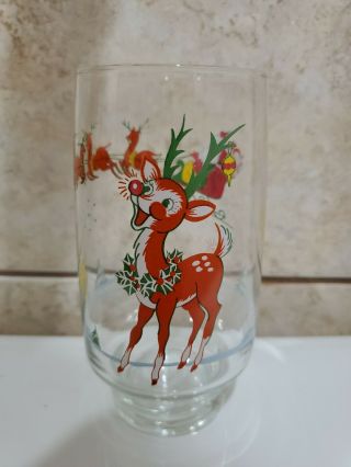 Vintage 1983 Mccrory Coca Cola Coke Glass Rudolph Red Nose Reindeer & Sleigh