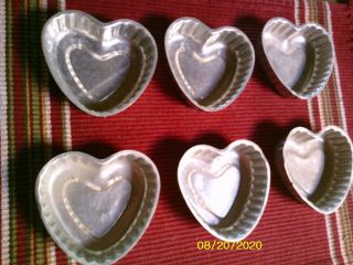 Set Of 6 Vintage Aluminum Heart Shaped Mini Cake Jello Tart Soap Molds Mini Tin