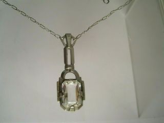 Vintage Art Deco Sterling Silver Faceted Clear Glass Stone Lavalier Necklace
