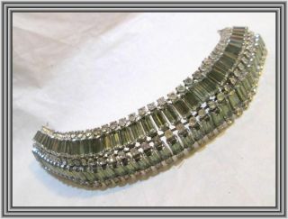 Sherman Charcoal & Clear - 1 " Wd - Five Row Domed Baguette Cluster Bracelet Nr