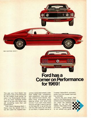 1969 Ford Mustang Mach 1 351 Or 428 Cobra Jet Ram - Air Print Ad