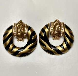 Elizabeth Taylor Avon Zebra Stripe Gold Tone Clip On Earrings