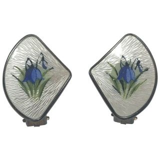 Vintage Norwegian Ivar Holth Sterling Silver Enamel Bluebell Flower Earrings