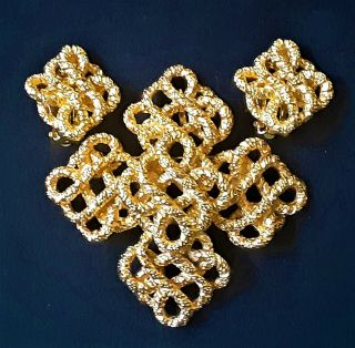 Lucien Piccard Demi Parure Brooch/ Pendant,  Earrings Goldtone Celtic Knot Cross