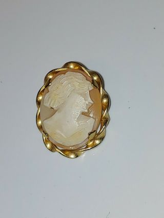 10k Yellow Gold Victorian Carved Shell Cameo Pendant Brooch Pin