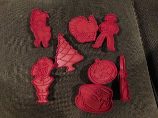 Set Of 8 Vintage Tupperware Red Plastic Holiday Cookie Cutters