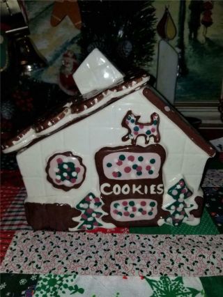 Vintage Christmas Gingerbread House Ceramic Cookie Jar California Cleminsons