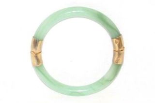 Vintage Bracelet Chinese Green Jadeite Jade Bangle Gold Hinge