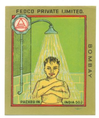 India Vintage Label Bathing Boy Fedco 3.  50in X 4.  50in