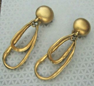 Vintage Matte Gold Tone Signed Givenchy Modernist Dangle Clip Earrings